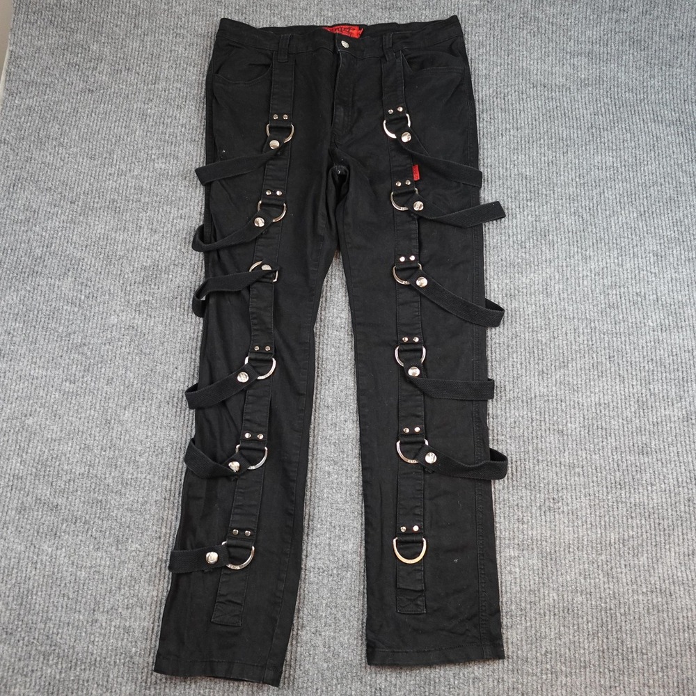Tripp NYC Cargo Pants Mens 36x31 Black Gothic Bondage Straps D Rings Punk Rock